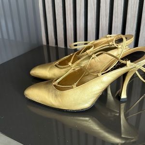 Vintage Charles Jourdan gold lace up pointy toe.  US size 7 1/2. 4 inch heel